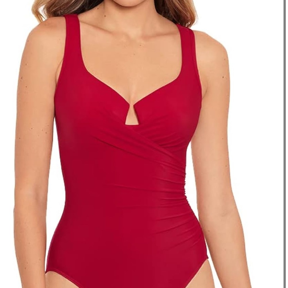 Miraclesuit Red One Piece Swimsuit V-Neck Sleek Design
